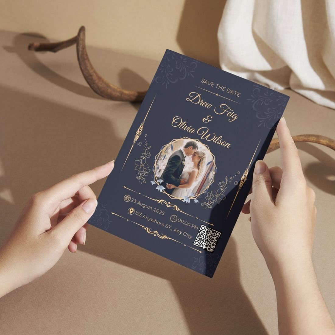 Wedding Invitation Card with Couple Photo | Customised Pack of 12 | One side Printed | Envelopes Included