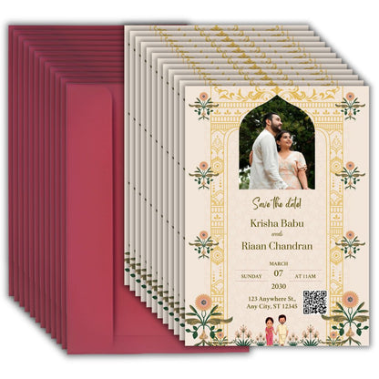 Wedding Invitation Card with Couple Photo | Customised Pack of 12 | One side Printed | Envelopes Included
