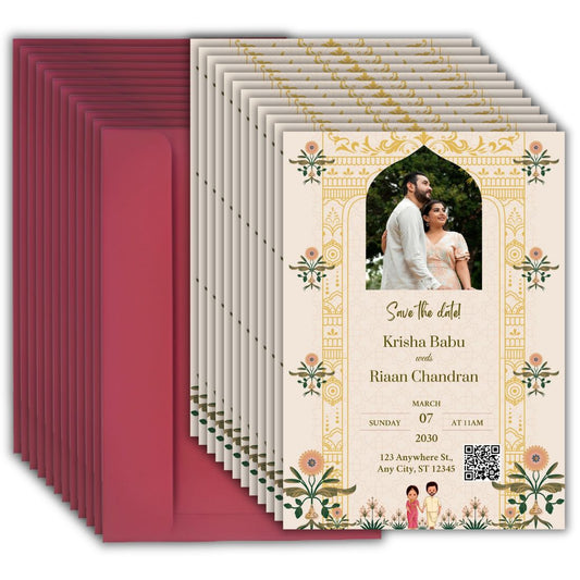Wedding Invitation Card with Couple Photo | Customised Pack of 12 | One side Printed | Envelopes Included