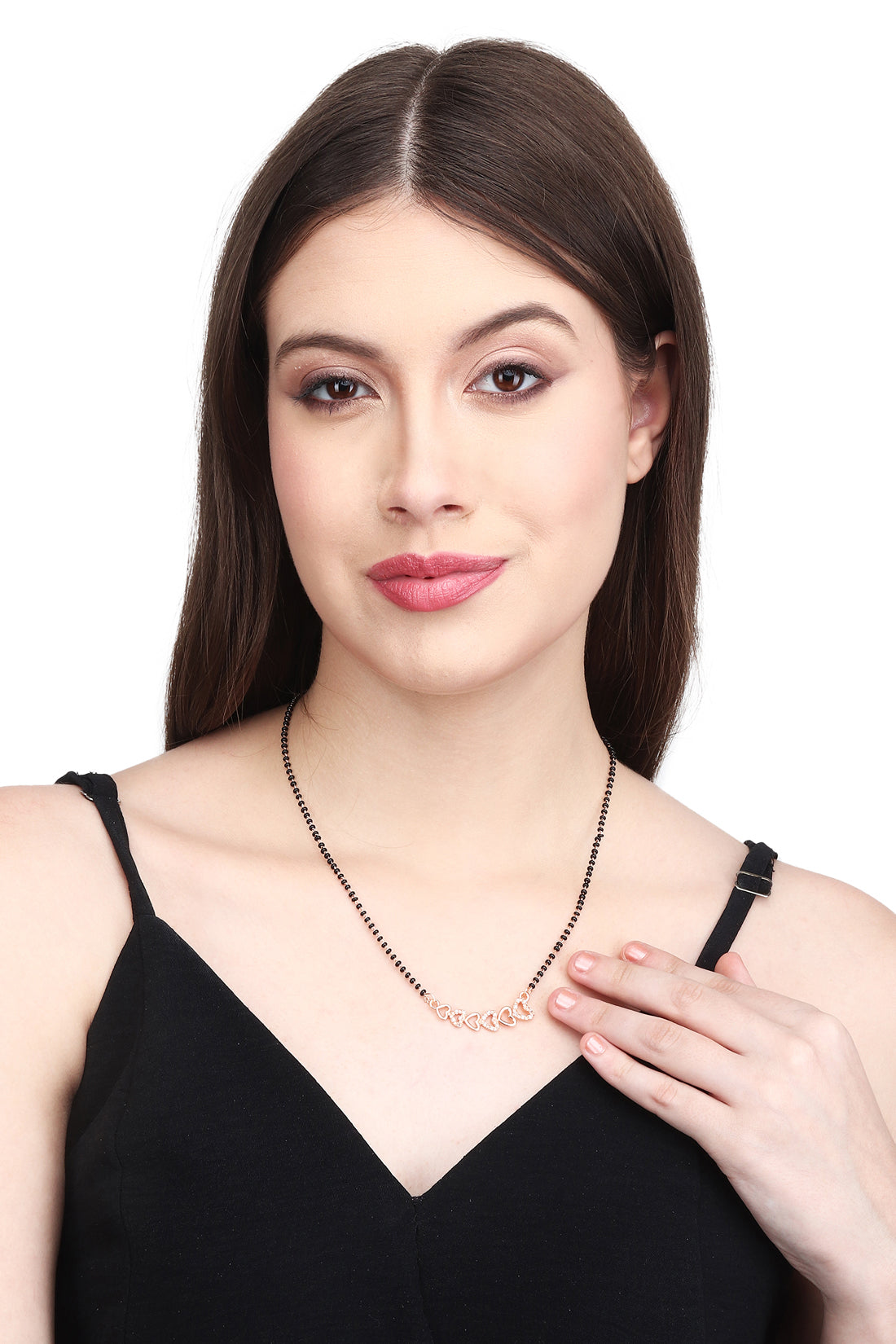 Gold Plated AD Mangalsutra with Black Beads