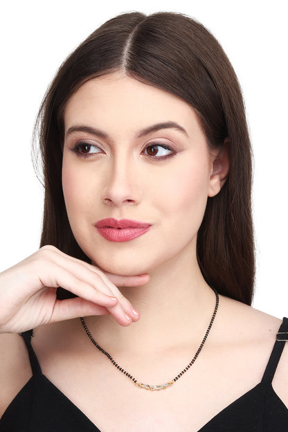 Gold Plated AD Mangalsutra with Black Beads