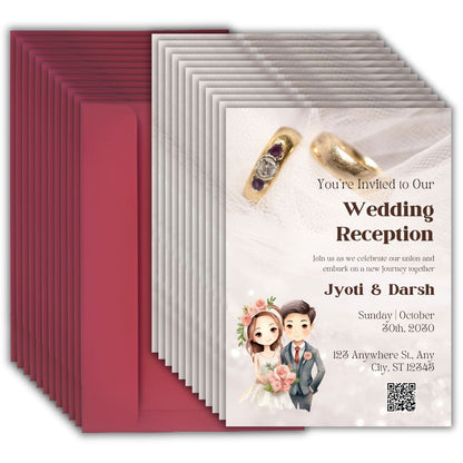Wedding Invitation Cards with Envelopes | Customised Pack of 12 | One side Printed
