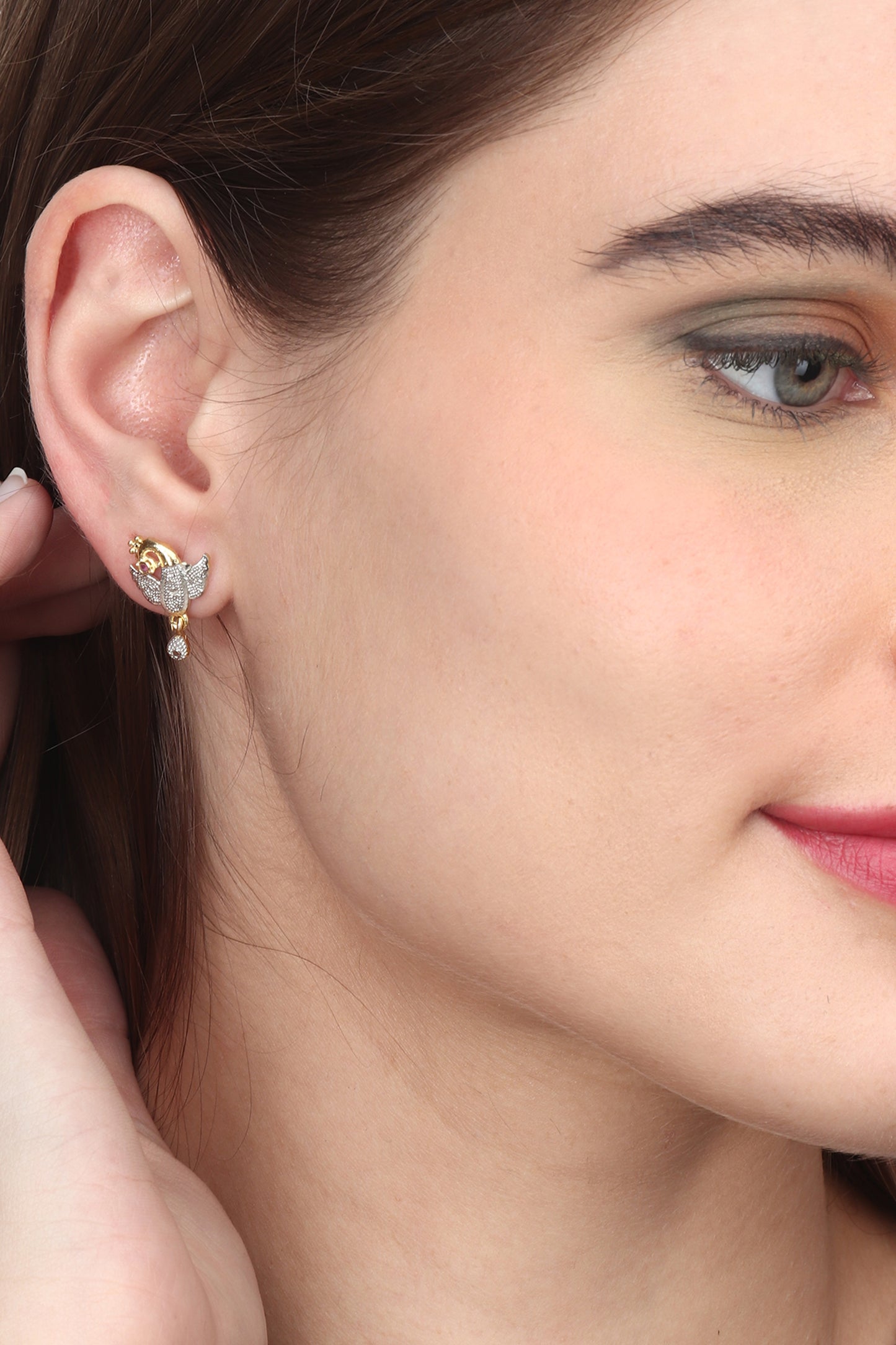 Gold Plated AD Mangalsutra Pendant and Earrings Set with Black Beads Chain