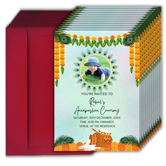 Customised Annaprashan Invitation Cards Pack of 12 , 5.8x8.3 Inch with Envelopes for Rice Ceremony