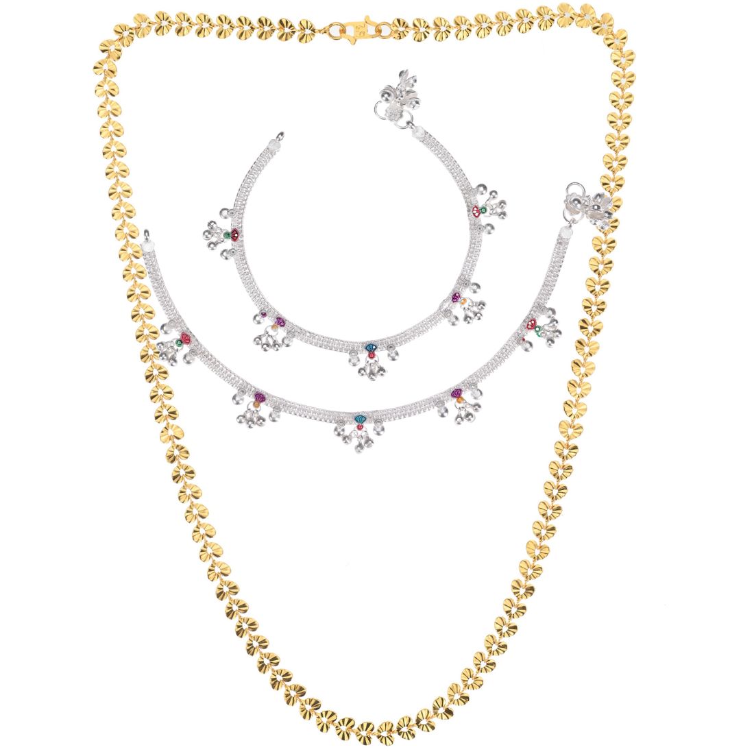 Silver Plated Anklets & 22 inch Gold Plated Chain