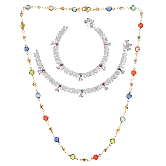 Silver Plated Anklets & 22 inch Gold Plated Chain