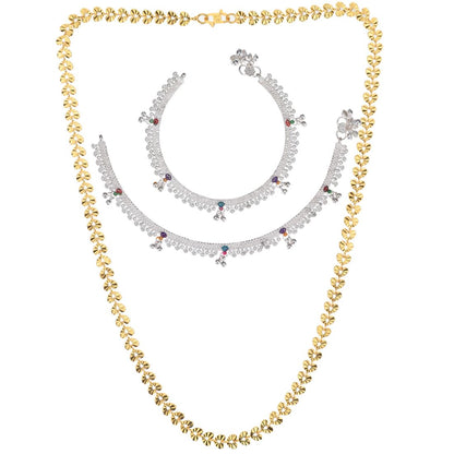 Silver Plated Anklets & 22 inch Gold Plated Chain