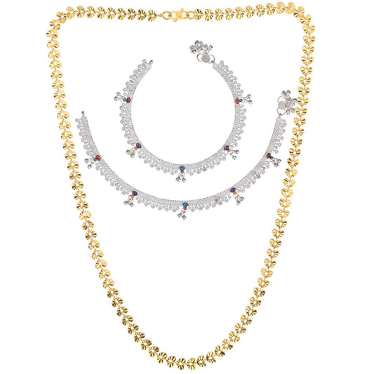 Silver Plated Anklets & 22 inch Gold Plated Chain