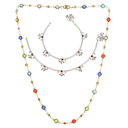 Silver Plated Anklets & 22 inch Gold Plated Chain
