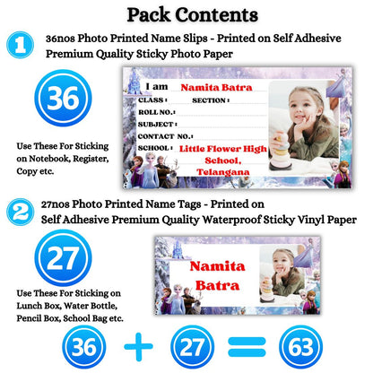Kids Photo Name Slips & Tags | Pack of 63 | 36 Name Slips & 27 Tags