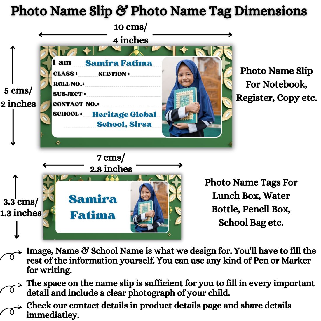 Kids Photo Name Slips & Tags | Pack of 63 | 36 Name Slips & 27 Tags