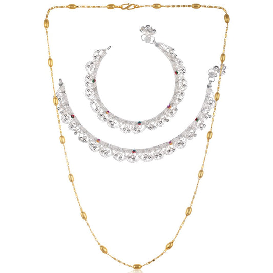 Silver Plated Anklets & 22 inch Gold Plated Chain