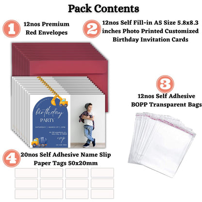 Custom Birthday Invitation Card for Kids with Envelopes | Pack of 12 | One side Printed