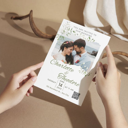 Wedding Invitation Card with Couple Photo | Customised Pack of 12 | One side Printed | Envelopes Included