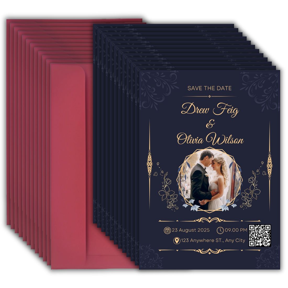 Wedding Invitation Card with Couple Photo | Customised Pack of 12 | One side Printed | Envelopes Included