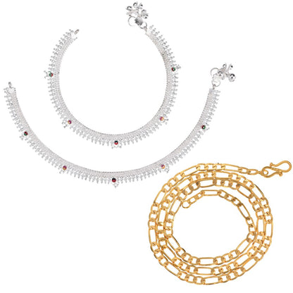 Silver Plated Anklets & 22 inch Gold Plated Chain