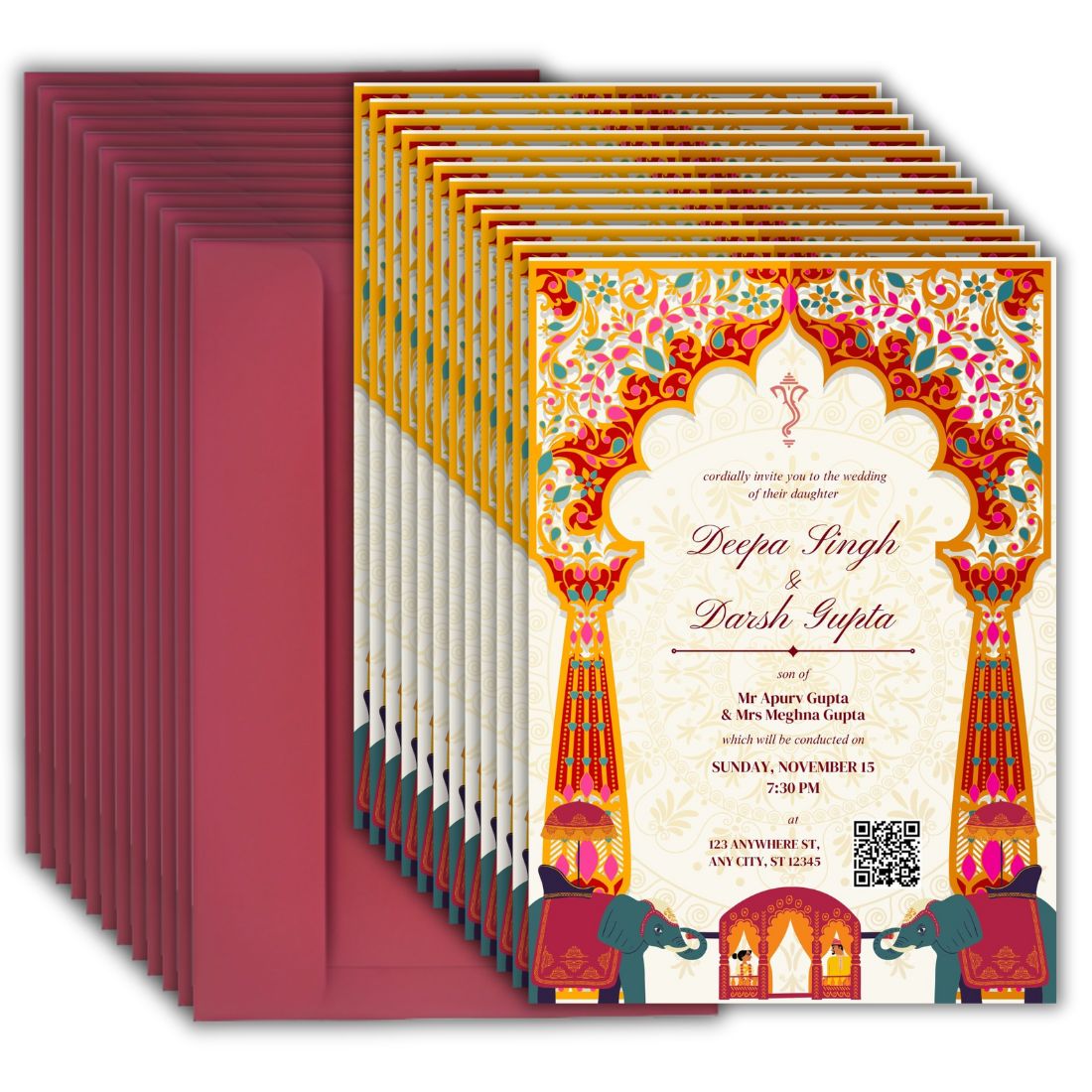 Wedding Invitation Cards with Envelopes | Customised Pack of 12 | One side Printed
