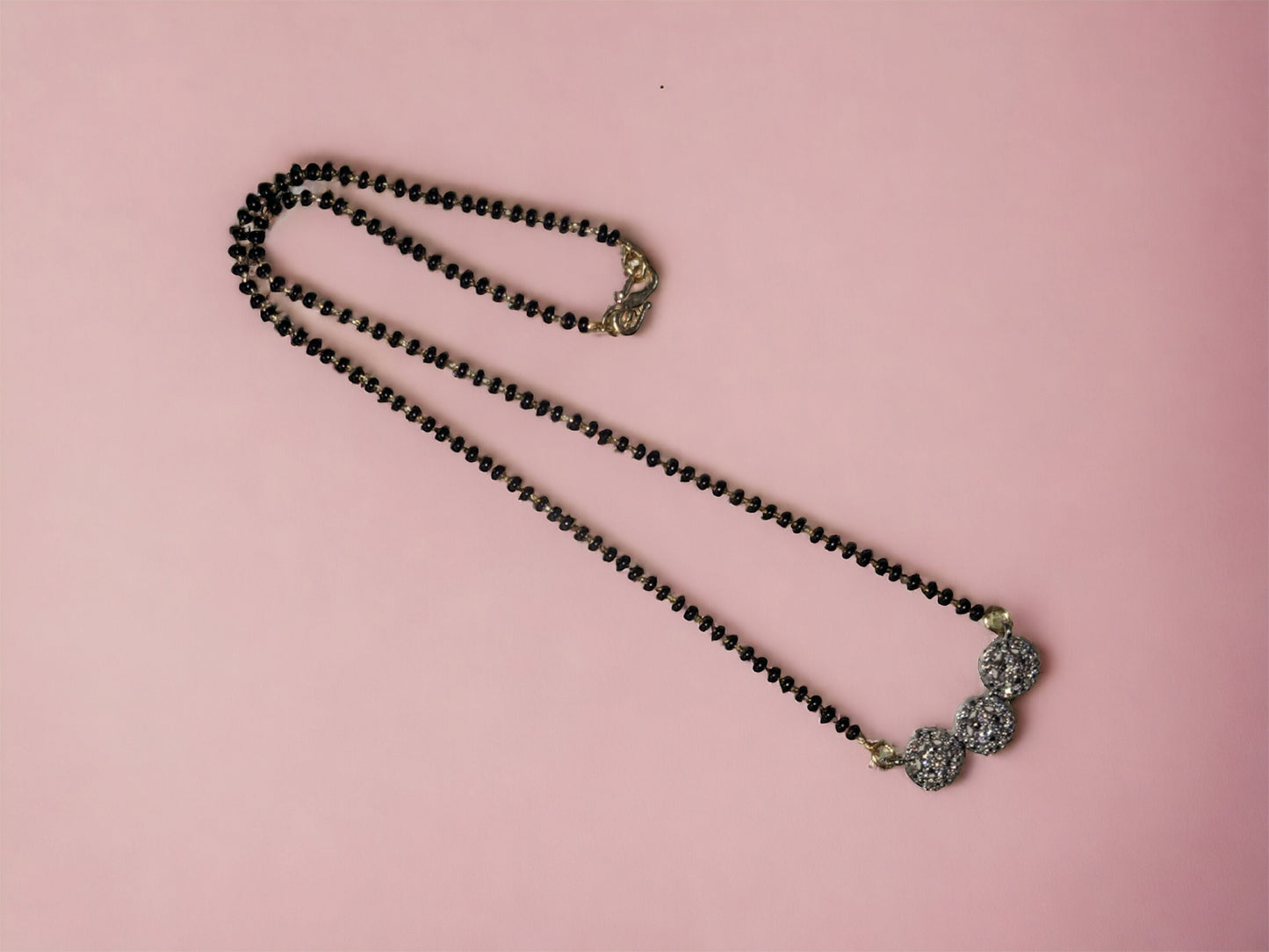 Gold Plated AD Mangalsutra with Black Beads