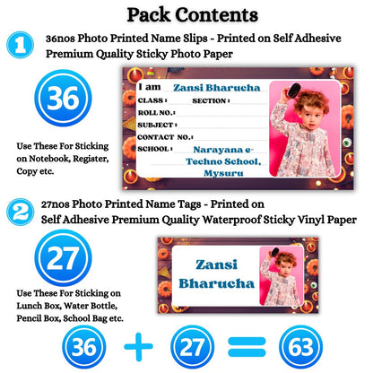 Kids Photo Name Slips & Tags | Pack of 63 | 36 Name Slips & 27 Tags