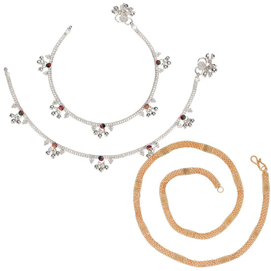 Silver Plated Anklets & 22 inch Gold Plated Chain