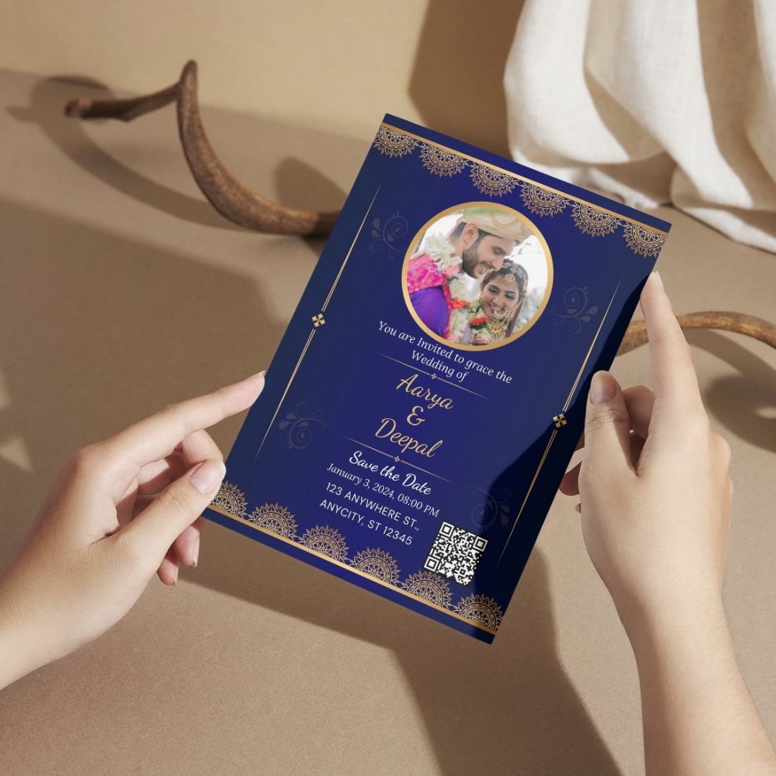 Wedding Invitation Card with Couple Photo | Customised Pack of 12 | One side Printed | Envelopes Included