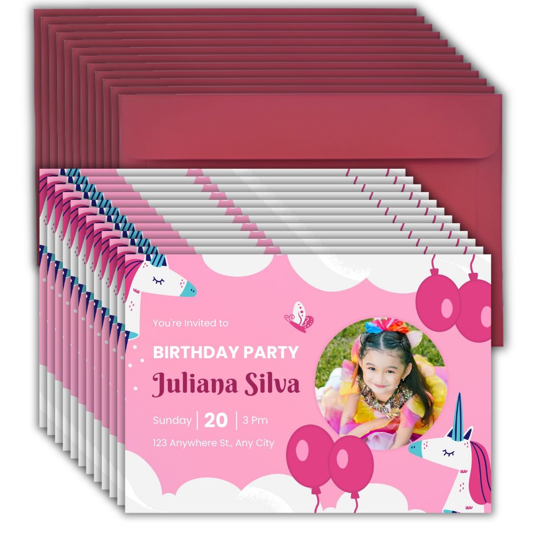Custom Birthday Invitation Card for Kids with Envelopes | Pack of 12 | One side Printed