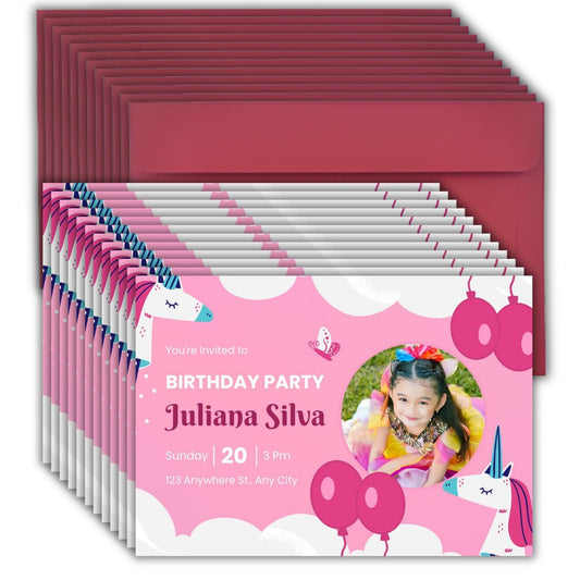 Custom Birthday Invitation Card for Kids with Envelopes | Pack of 12 | One side Printed