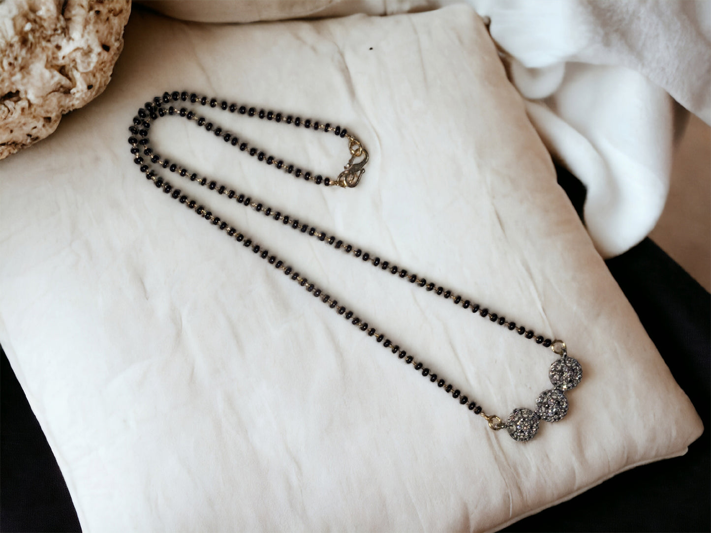 Gold Plated AD Mangalsutra with Black Beads