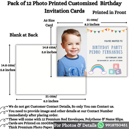 Custom Birthday Invitation Card for Kids with Envelopes | Pack of 12 | One side Printed