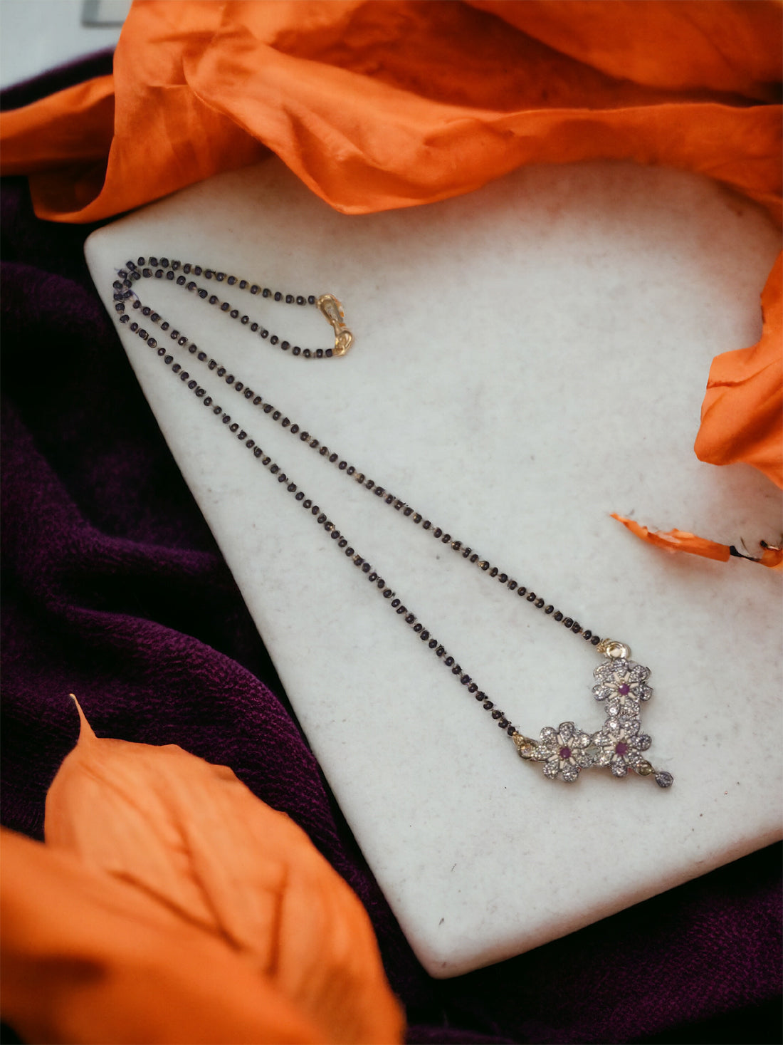 Gold Plated AD Mangalsutra with Black Beads