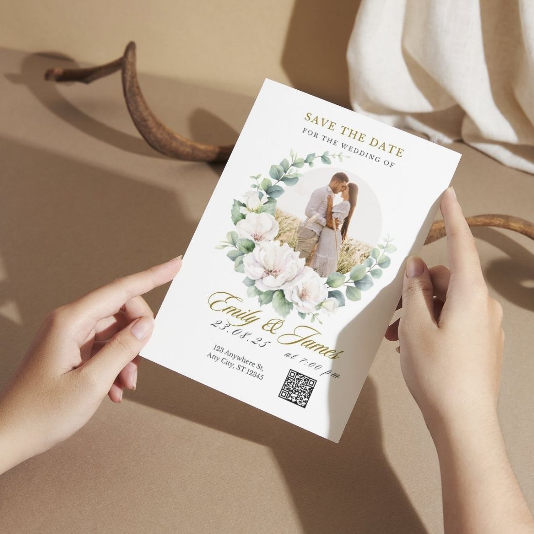 Wedding Invitation Card with Couple Photo | Customised Pack of 12 | One side Printed | Envelopes Included