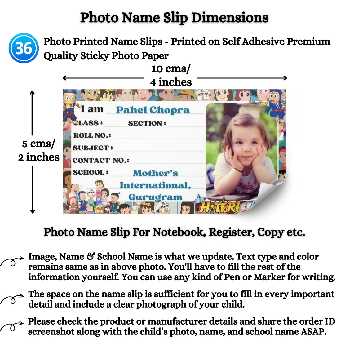 Kids Photo Name Slips Pack of 36
