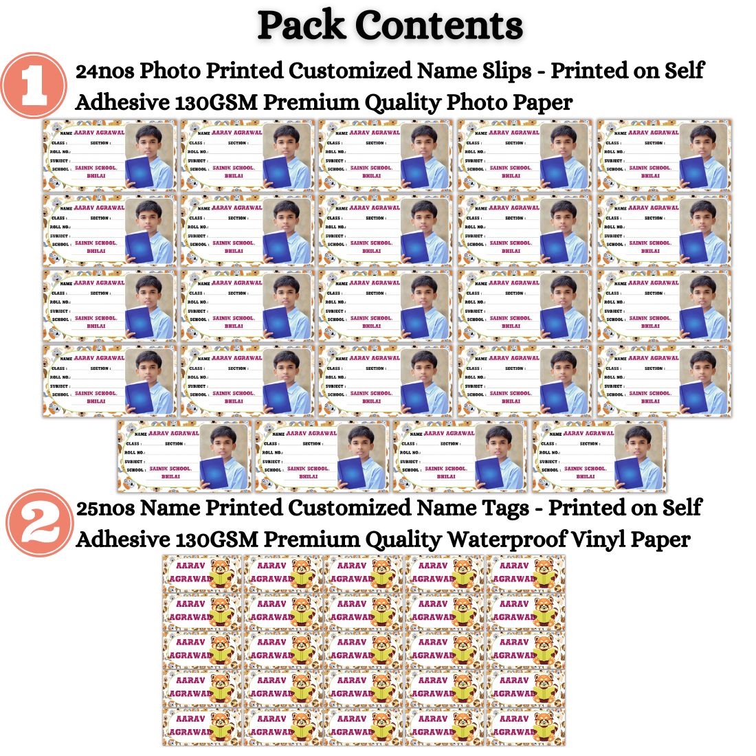 Kids Photo Name Slips & Tags | Pack of 49 | 24 Name Slips & 25 Tags