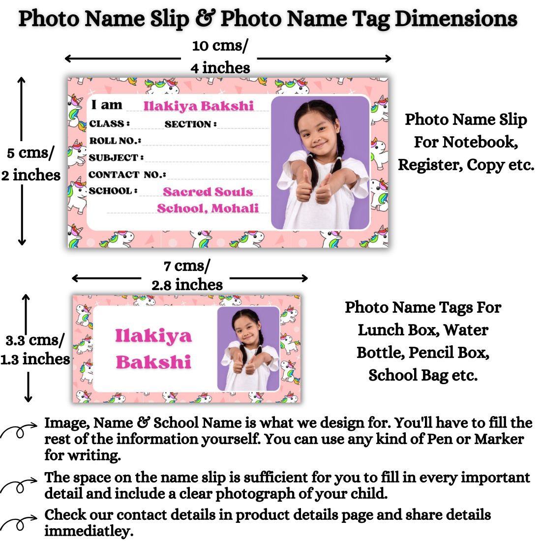 Kids Photo Name Slips & Tags | Pack of 63 | 36 Name Slips & 27 Tags