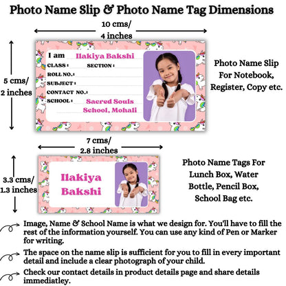 Kids Photo Name Slips & Tags | Pack of 63 | 36 Name Slips & 27 Tags