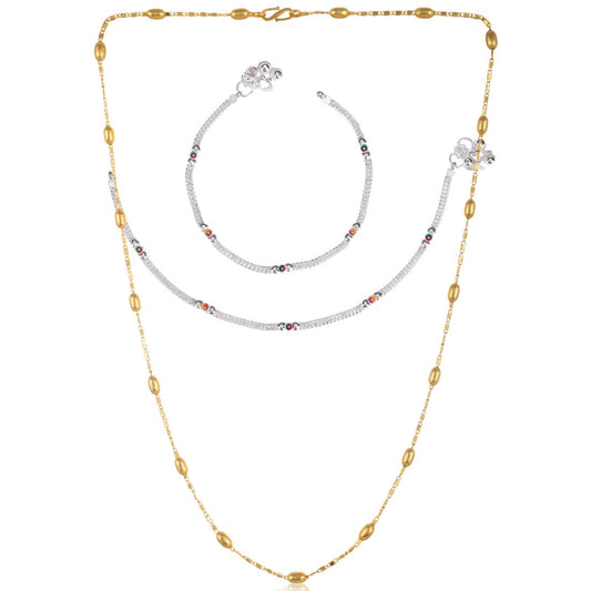 Silver Plated Anklets & 22 inch Gold Plated Chain