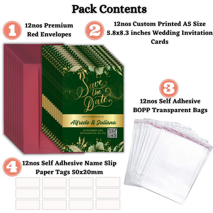 Wedding Invitation Cards with Envelopes | Customised Pack of 12 | One side Printed