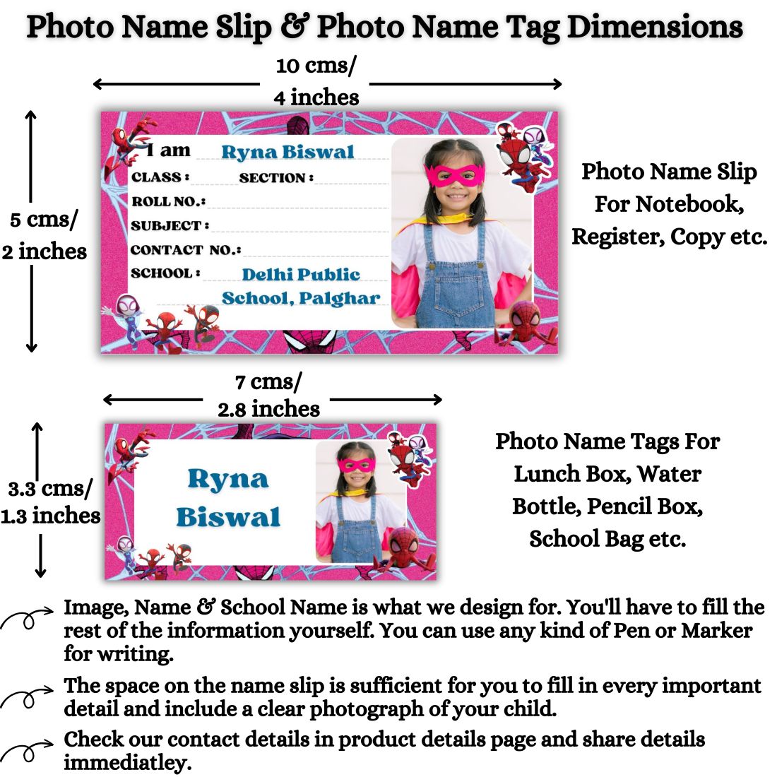 Kids Photo Name Slips & Tags | Pack of 63 | 36 Name Slips & 27 Tags