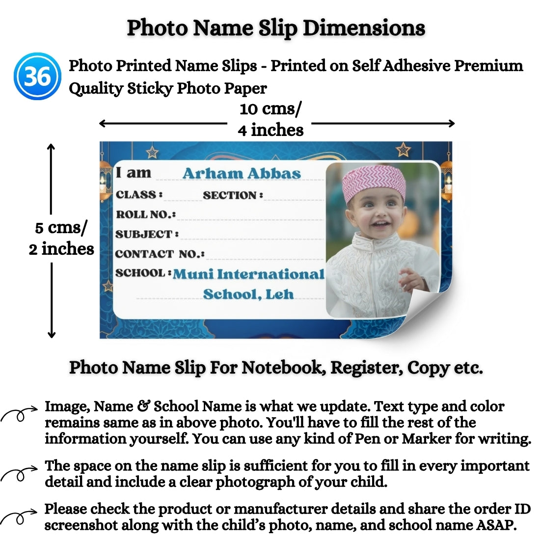 Kids Photo Name Slips Pack of 36