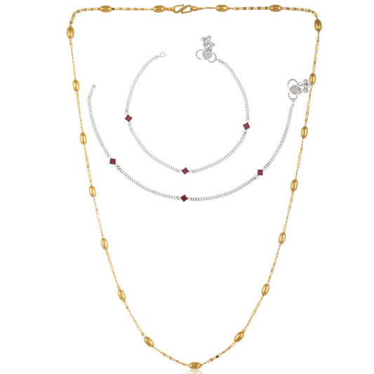 Silver Plated Anklets & 22 inch Gold Plated Chain