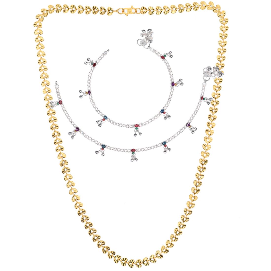 Silver Plated Anklets & 22 inch Gold Plated Chain