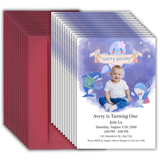 Custom Birthday Invitation Card for Kids with Envelopes | Pack of 12 | One side Printed