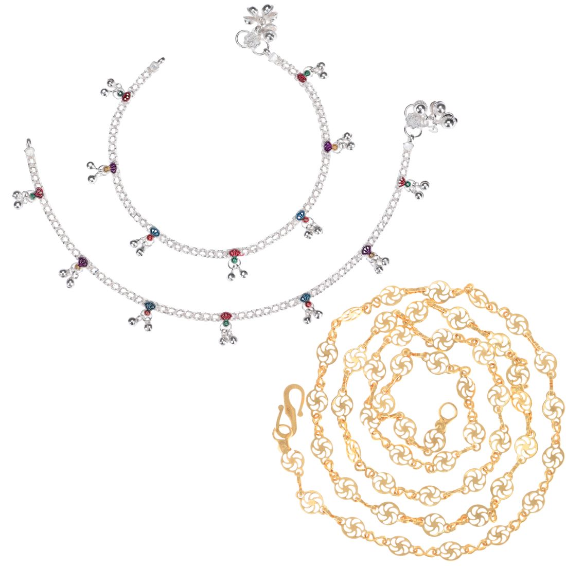 Silver Plated Anklets & 22 inch Gold Plated Chain