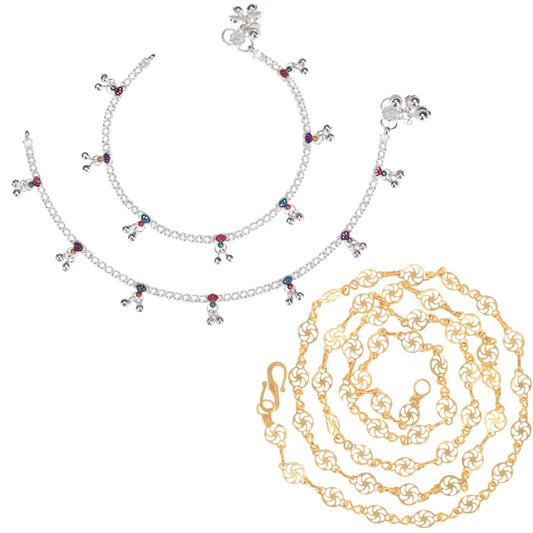 Silver Plated Anklets & 22 inch Gold Plated Chain