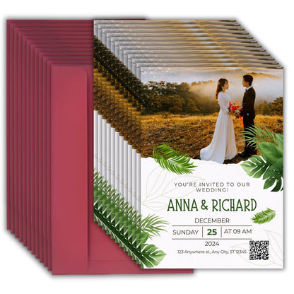 Wedding Invitation Card with Couple Photo | Customised Pack of 12 | One side Printed | Envelopes Included