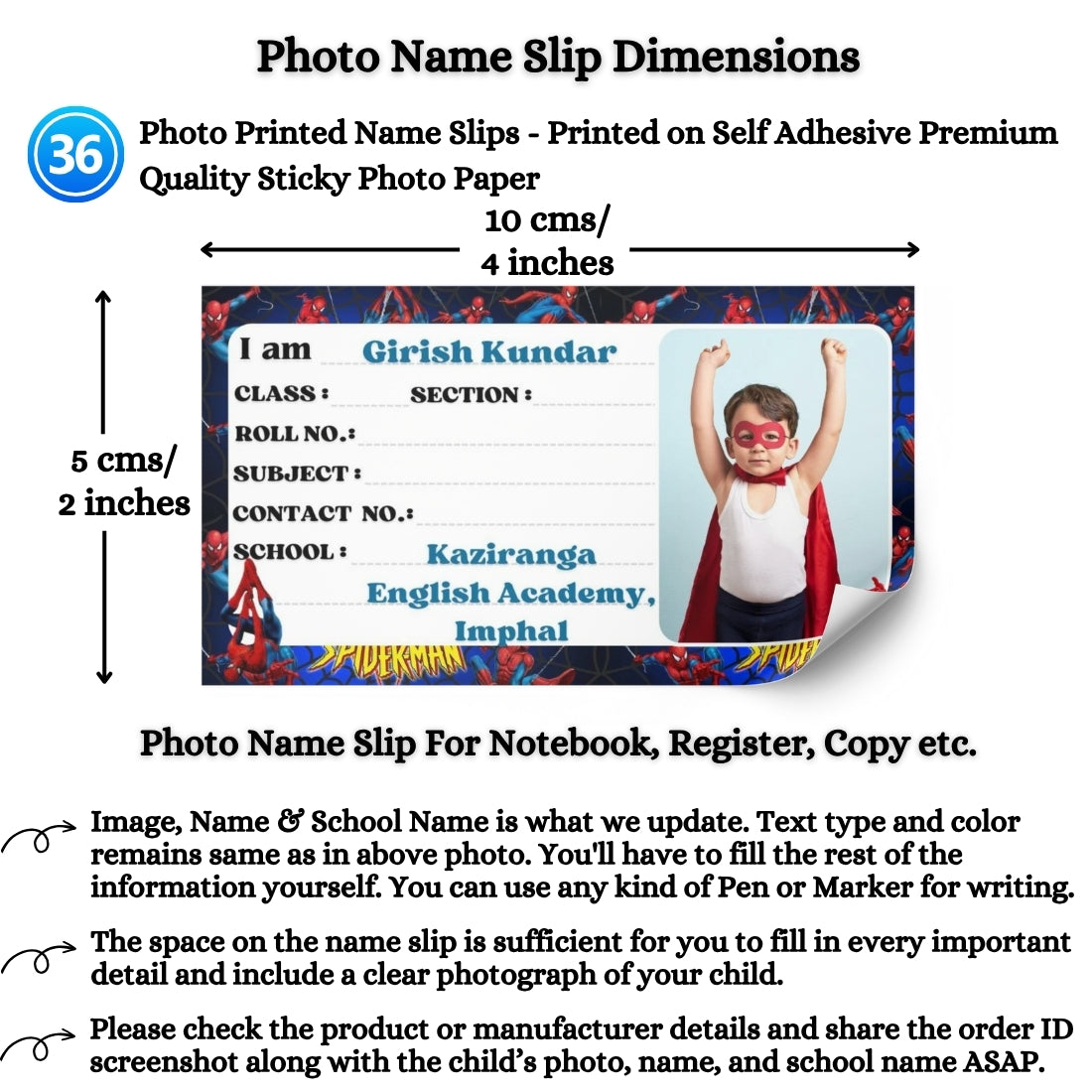 Kids Photo Name Slips Pack of 36