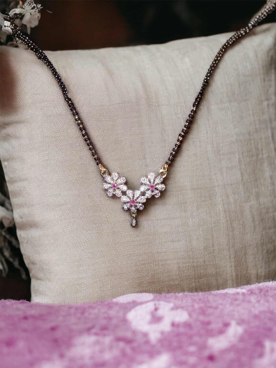 Gold Plated AD Mangalsutra with Black Beads