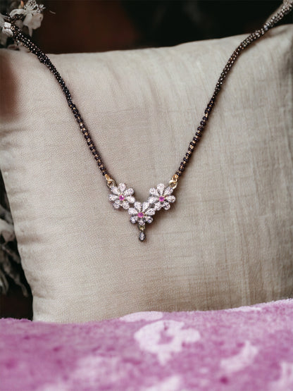 Gold Plated AD Mangalsutra with Black Beads