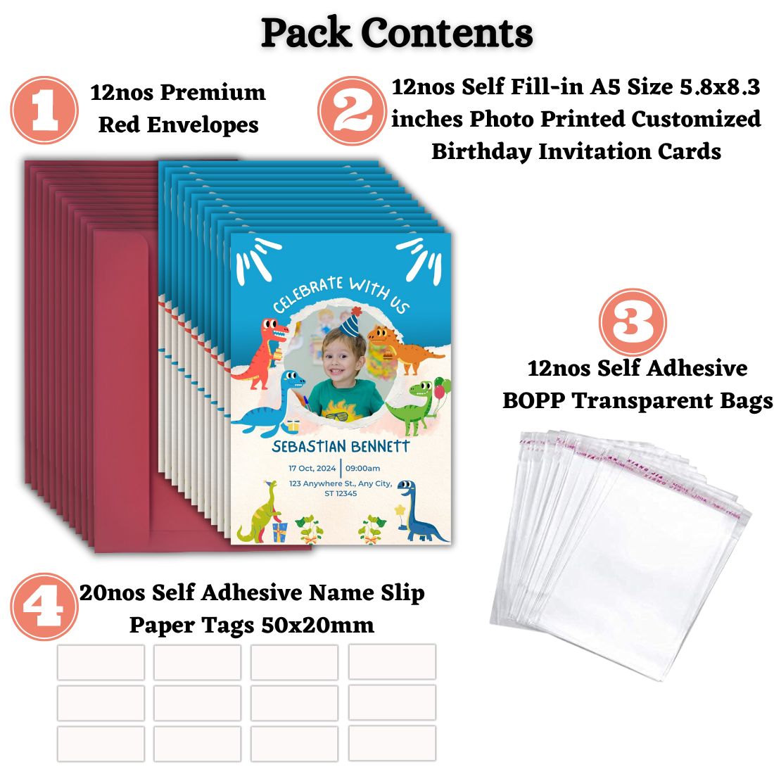 Custom Birthday Invitation Card for Kids with Envelopes | Pack of 12 | One side Printed