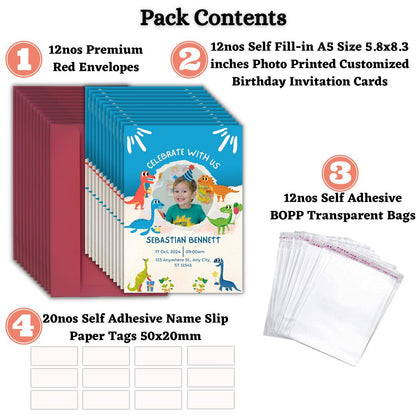 Custom Birthday Invitation Card for Kids with Envelopes | Pack of 12 | One side Printed